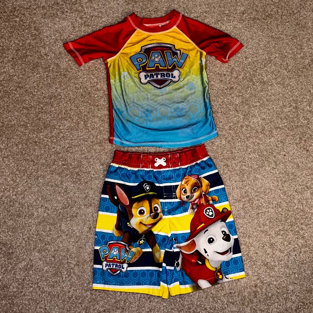 PAW PATROL SWIM SHIRT & TRUNK SET SIZE 5T by NICKELODEON